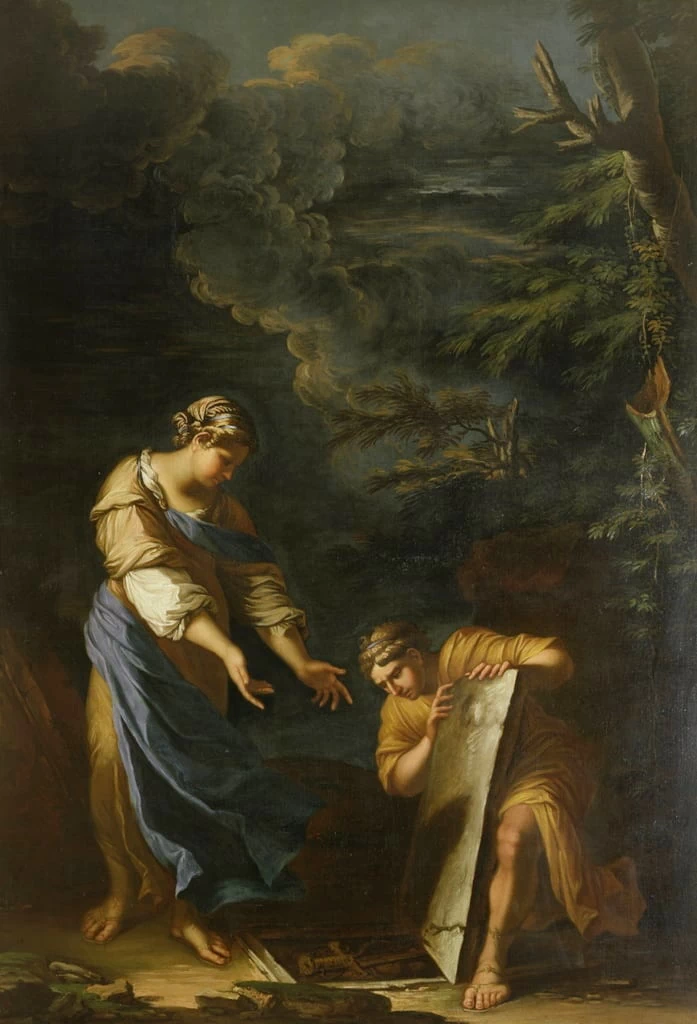 Teseo che solleva la pietra